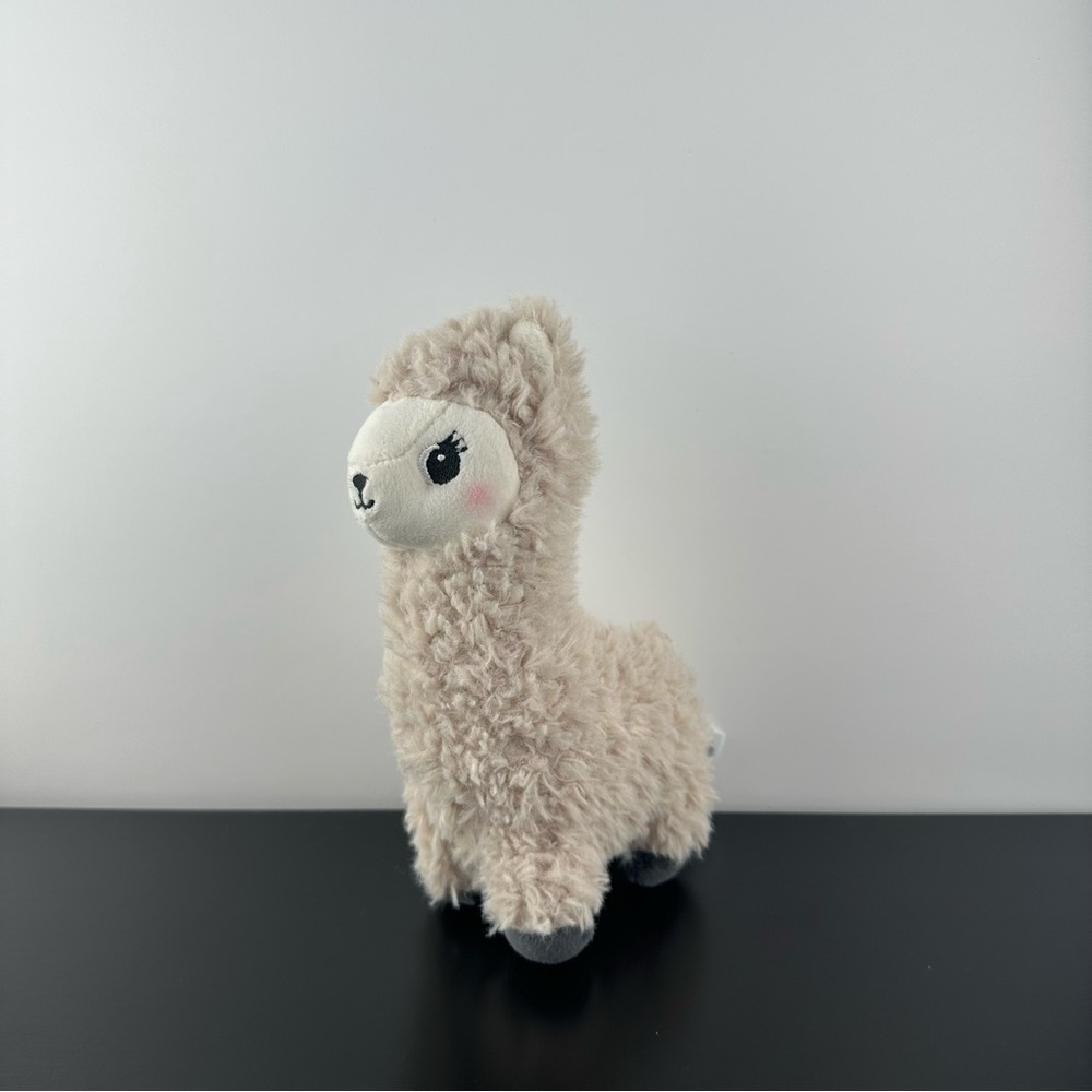 H&M Home Llama Alpaca Beige Gray Fluffy Curly Fur Eyelashes Stuffed Plush 8" Toy